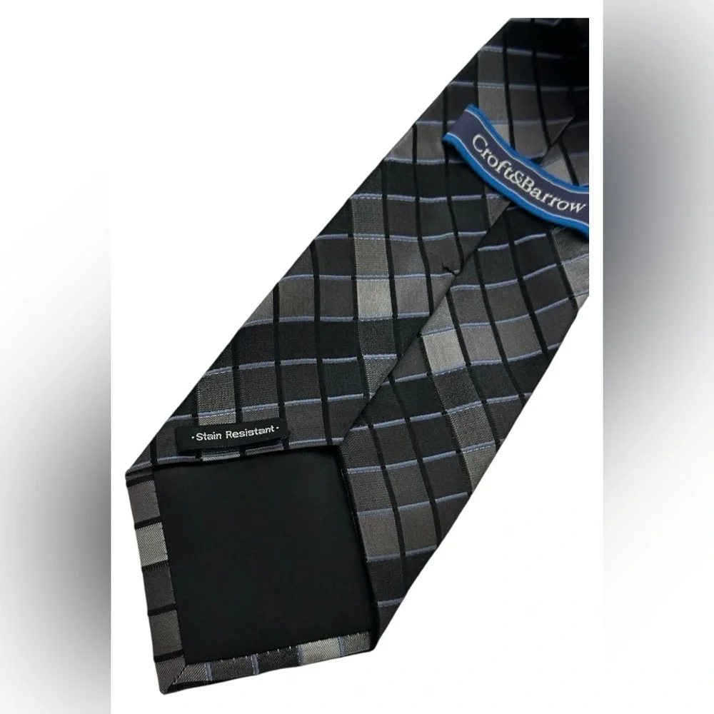 Croft & Barrow | Black & Gray Geometric Checkered Tie 100% Silk | NWOT